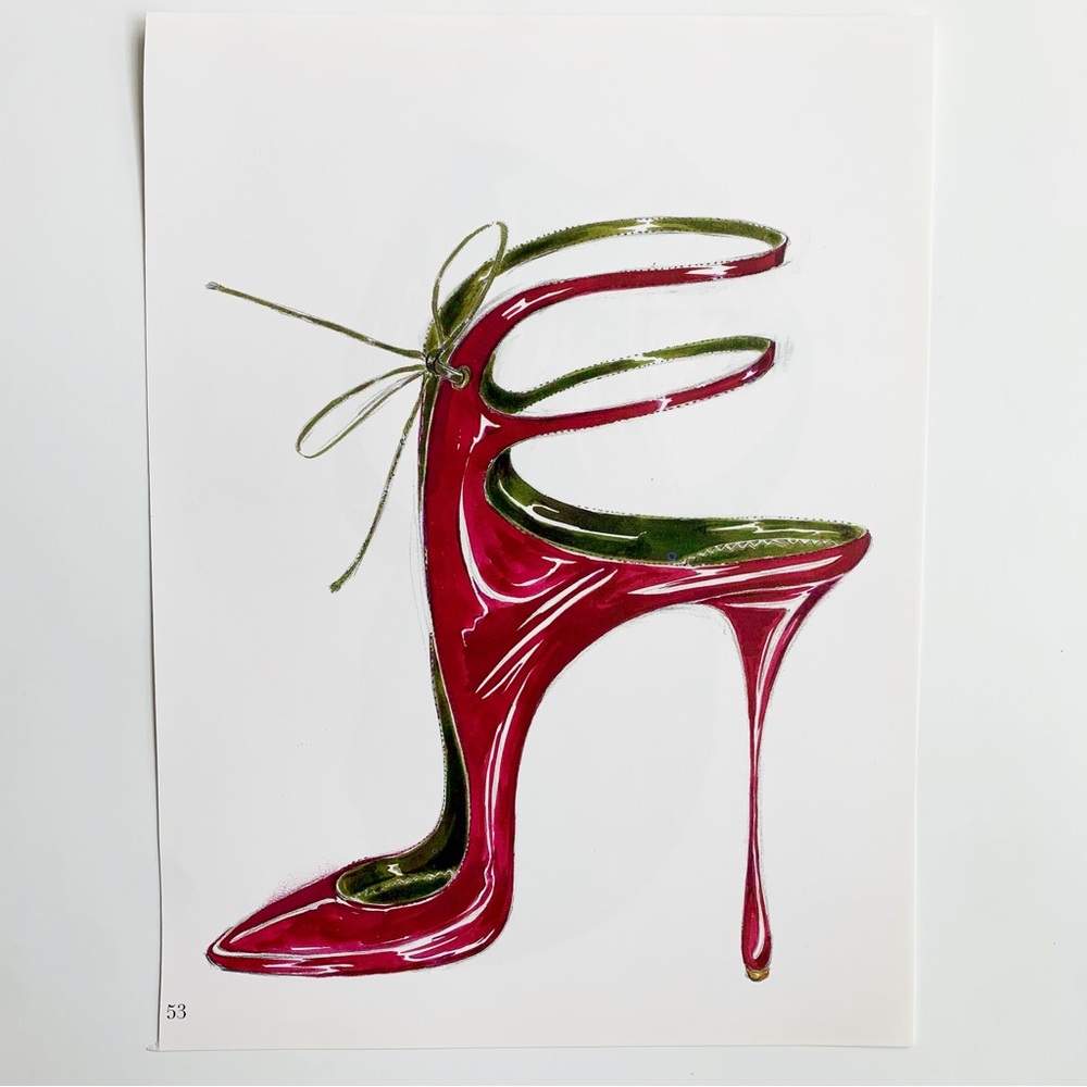 4/$20⭐️ Red/Green Manolo Blahnik Shoe Illustration *PRINT*
